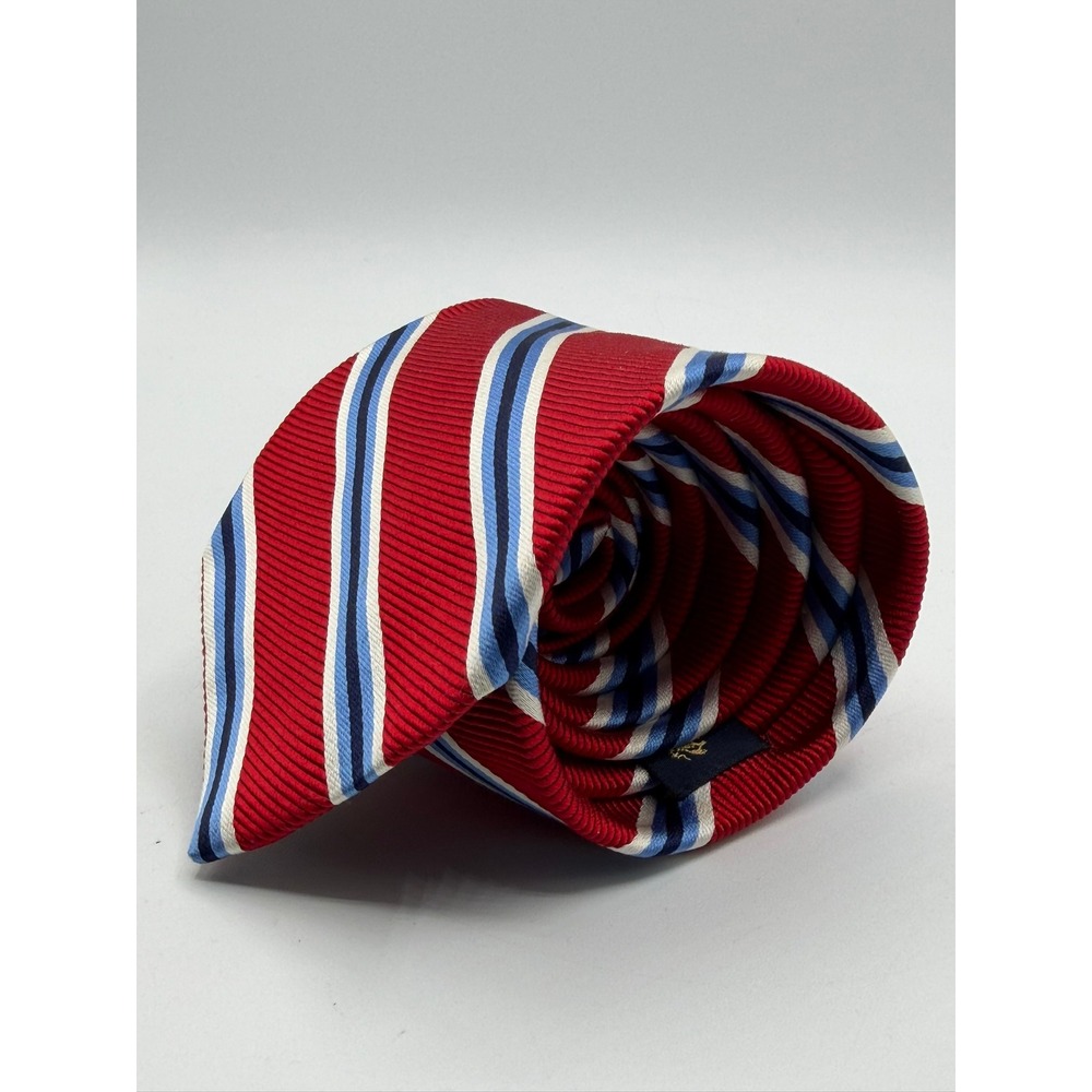 Brooks Brothers Mens Red Navy Blue Striped Silk Rep Necktie Classic Traditional